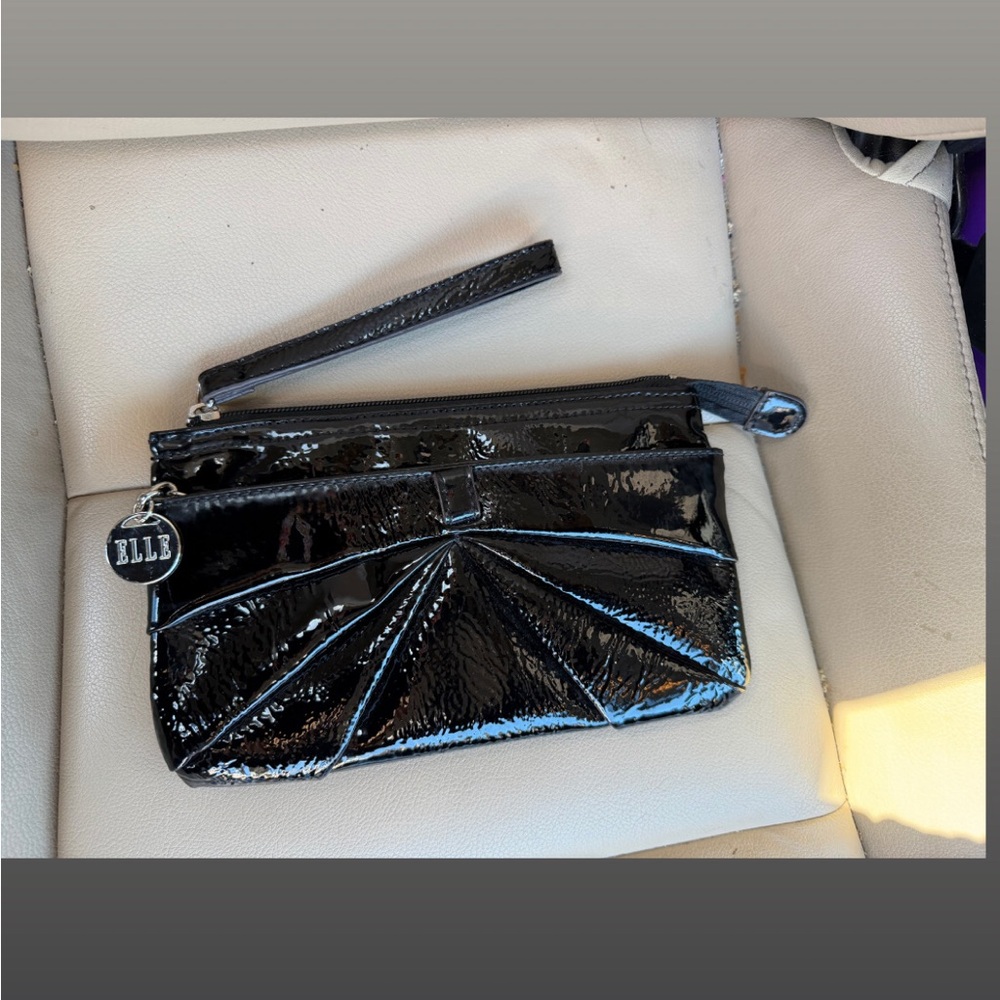 Elle Glossy Black Wristlet Clutch